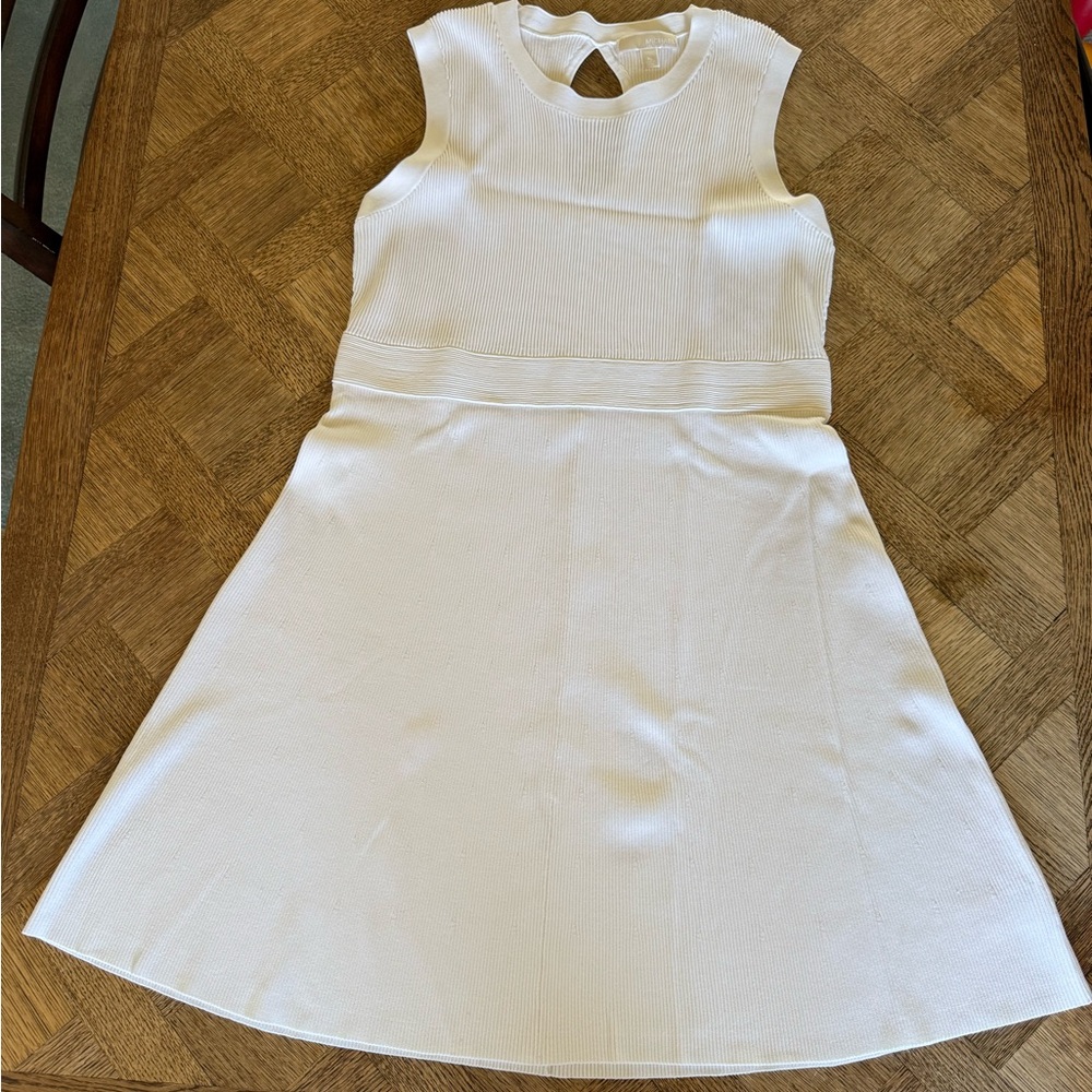 Michael Kors Sleeveless White Knit A-Line Midi Dress